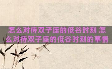 怎么对待双子座的低谷时刻 怎么对待双子座的低谷时刻的事情